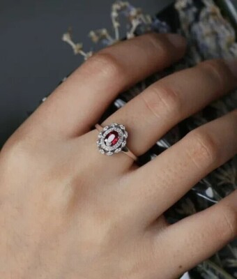 2 CT Oval Cut Red Ruby & Diamond Women Wedding Band Ring 14K Yellow Gold Plated