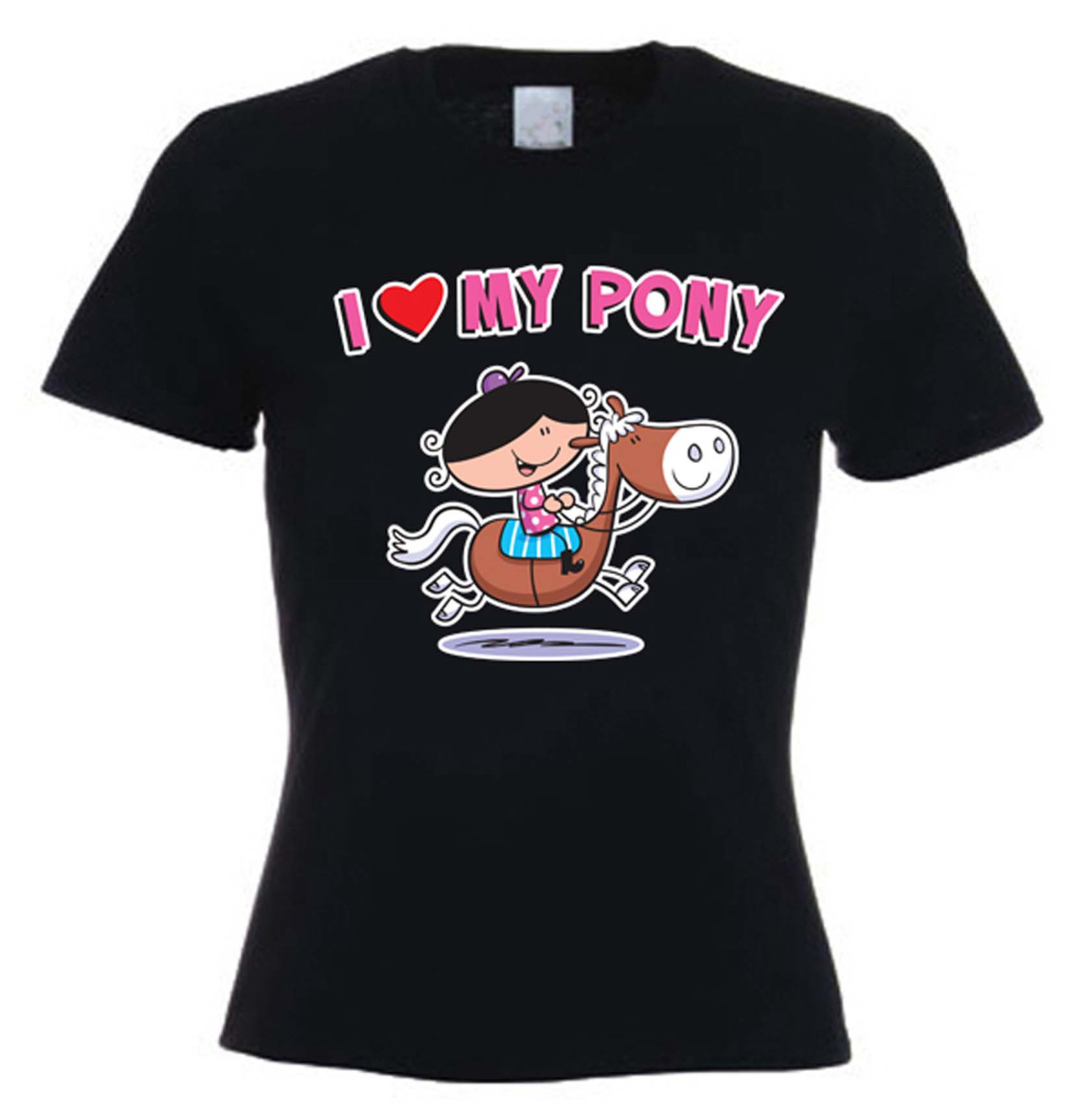T SHIRT DONNA I LOVE MY PONY Equitazione Salto Equitazione Taglia dalla S alla XL