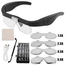 Head-Mounted Magnifying Glasses LED Light For Reading Repair USB Rechargeable