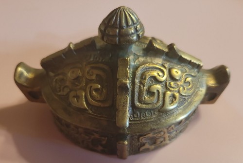 Antique Chinese Brass Portable Vessel LID only Ornate Asian Top Heavy Metal - Picture 2 of 9
