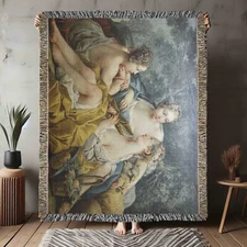 Boucher Cherub Cotton Woven Blanket Rococo Made USA Baroque Muses Nymphs Gift