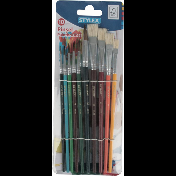 10Er Schulmalpinsel-Set Stylex Pinselset 10 Pinsel Borstenpinsel Tuschkasten-image