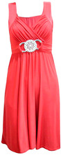 WOMEN PLUS SIZE WRAP V NECK BUCKLE BELTED KNEE LENGHT PINK DRESS ( M/L )