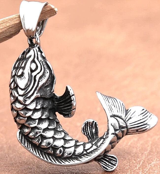 Karpfen KOI Anhänger Edelstahl Kette Schmuck Fisch Taucher Angler