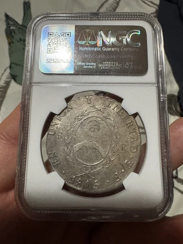 Argentina Sunface 8 Soles 1815 PTS-FL AU53 NGC
