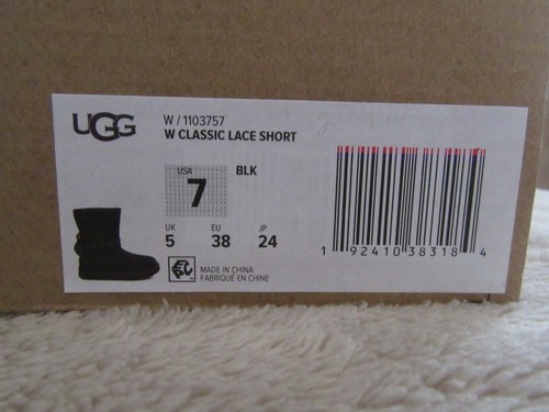UGG Australia 1103757 Classic Lace Black Suede Short Boots Shoes US 7 EUR 38 NWB - Picture 8 of 9