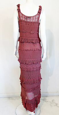 New ZARA 0021/020 Pink Knit Crochet Dress Long Ruffles Maxi Sleeveless Gown  | eBay
