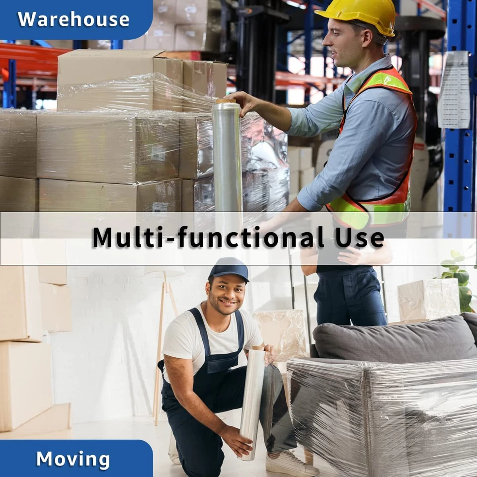 Película elástica 18" X 1500' - Envoltura retráctil manual calibre 80 - Envoltura de paleta de 4 rollos Foto 3 de 4