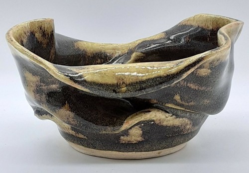 Studio Art Pottery Bowl Planter Trinket Dish Greens Brownish Gray Glaze - Picture 3 of 7