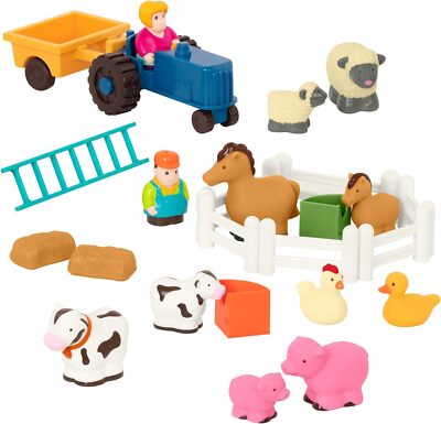 Battat 25 Piece Farm Playset With Tractor Animals Fences For Toddlers 18 Months