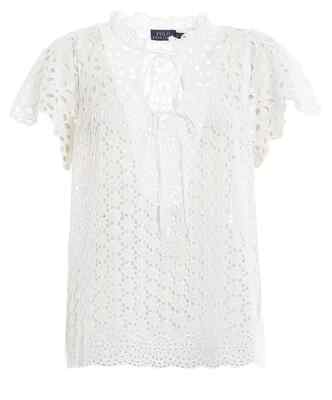 Polo Ralph Lauren Tied Broderie Anglaise Shirt Top White Blouse