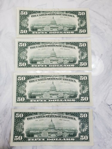 1977 $50.00 Fifty Dollar 4 Consecutive/Sequential Federal Reserve Notes CRISP UN - Picture 5 of 5