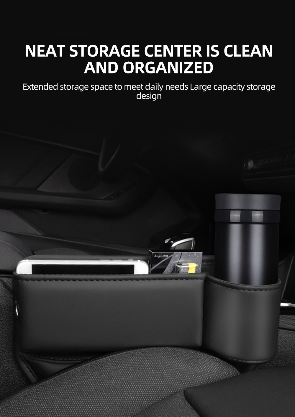 Side Crevice Storage Box W/Cup Holder Car Seat Slit Gap Filler Organizer Console