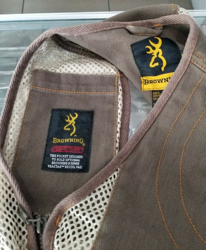 Browning Hunting Shooting Brown Vest Mens Size Medium Cotton Reactar Pockets - Picture 5 of 7