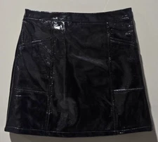 Art Class Black Metallic Faux Leather A-Line Skirt w/ Pockets - Size XL 14