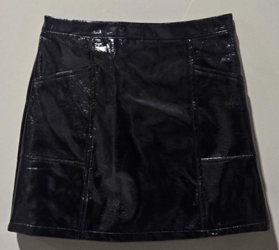 Art Class Black Metallic Faux Leather A-Line Skirt w/ Pockets - Size Large 10/12