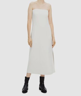 green emerald velvet dress Zapaka Women White Bodycon Midi Bachelorette Dress with Slit Strapless Ruffled Bridal Shower Dress, White / US26W