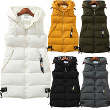WOMENS LADIES HOODED LONG LINE PUFFER GILET JACKET PADDED TOP BODY WARMER JACKET