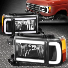[LED DRL]FOR 87-91 FORD F150 F250 F350 BRONCO BLACK/AMBER CORNER HEADLIGHT LAMP