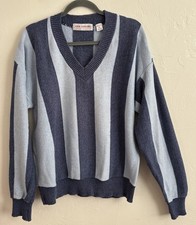 Vintage USA John Ashford 100 Cotton Verticle Stripe V Neck Golf Sweater Sz XL