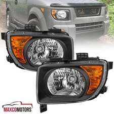 Black Headlights Assembly Fits 2003-2006 Honda Element Head Lamps Left and Right