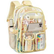 Light Yellow Large Clear Backpack Girls Women School Heavy Duty Transparent