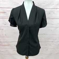 NWOT Calvin Klein Flouncy Flutter Tulips Sleeve V-neck Black Blouse