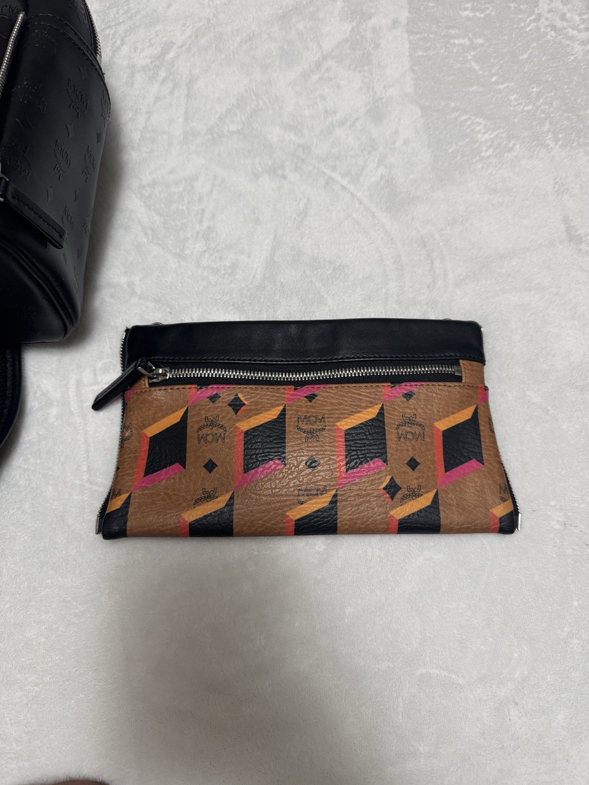 MCM Black Logo Geometric Pattern Backpack Removab… - image 10