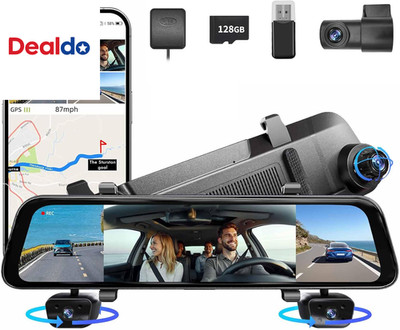 12'' Rear View Mirror Camera,4 Channel Mirror Dash Cam Front and Rear Inside,Back