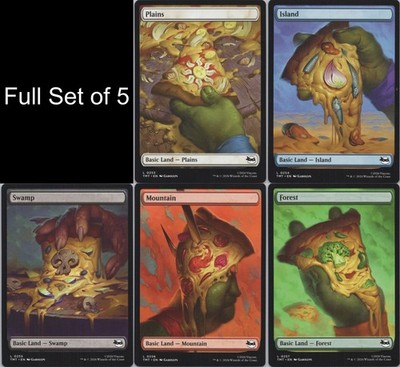 MTG (5) Full Art Basic Land Set - Pizza Lands - Teenage Mutant