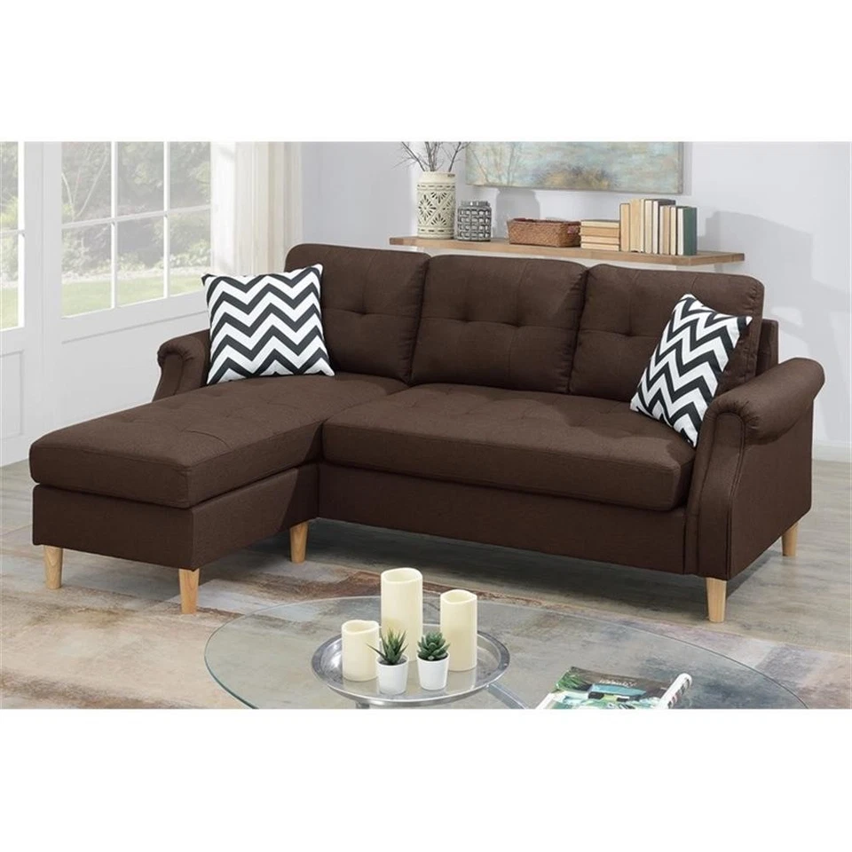 Poundex Furniture Fabric Reversible Sectional Sofa Set in Espresso Color - Image 2 of 4