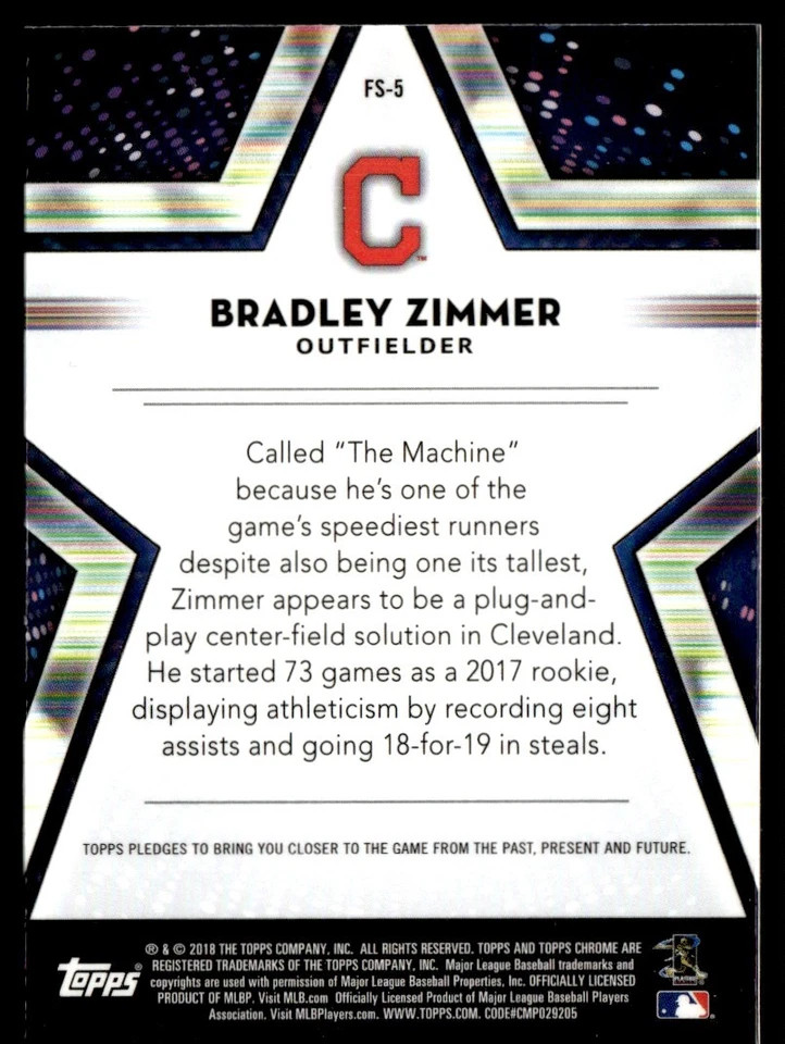 2018 Topps Chrome Future Stars Bradley Zimmer Cleveland Indians #FS-5 - Image 2 of 2