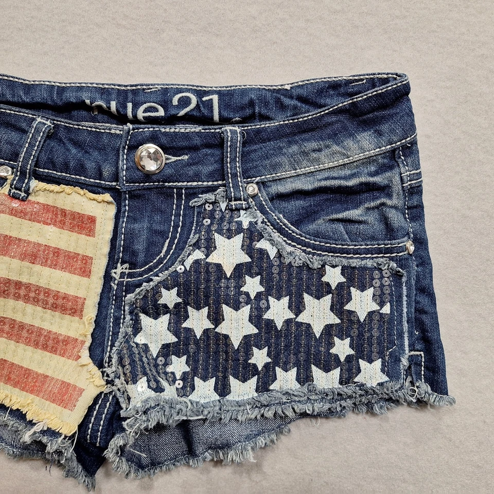 American Flag Jean Shorts Women 1/2 Blue Cut Offs Shorty Daisy Dukes Sexy Sequin - Image 4 of 4