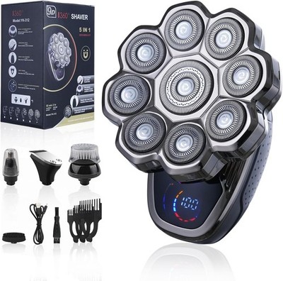 Skull Shaver Electric Palm Razor LED Cordless Rechargeable 9 Blades Wet Dry SET.