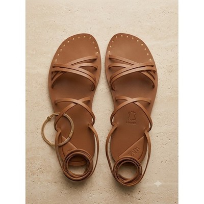 Zara Kids Tan Brown Leather Gladiator Lace Up Sandals Gold Studs 2618/330/700
