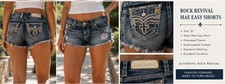 Rock Revival Women's Jean Shorts Rockabilly Rhinestones Cutoff, Stretch, Mae