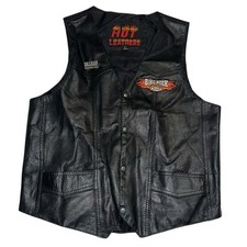 Vintage Hot Leathers Biker Lined Leather Vest Harley Davidson Patch Men s Large