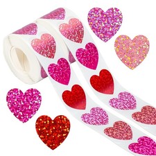 1000 Pcs Valentine's Day Heart Stickers Holographic Seal Stickers Mini Sparkly C