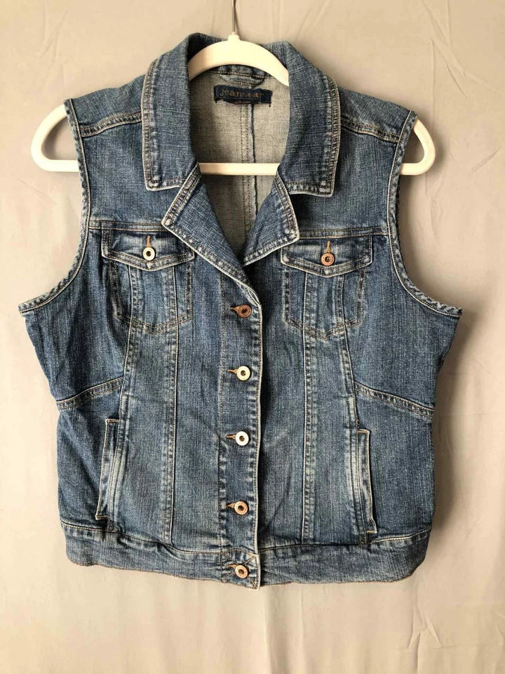 Chaleco Denim De Colección Jeanstar Clásico Azul Índigo Y2K Ecléctico Bohemio Talla L Foto 3 de 4