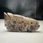 Natural Crystal Mineral Specimen.CHERRY BLOSOM. Hand-carved FISH .Statue.BO
