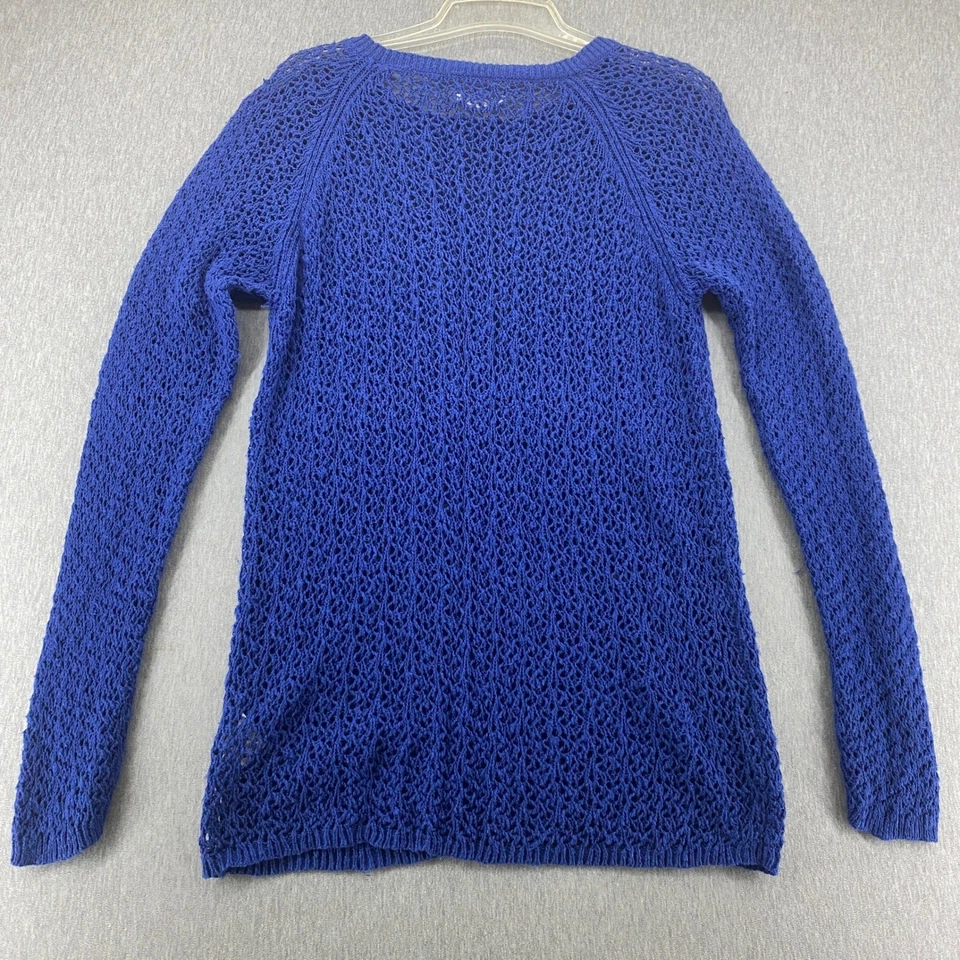 Suéter Top Caribbean Joe Para Mujer XL Azul Algodón Tejido Abierto Manga Larga Foto 3 de 4