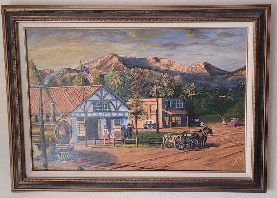 Jerry Todd Original Oil On Canvas NOT Thomas Kinkade "Hemet Train Station" 24x36 - Image 3 of 4