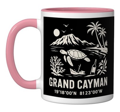 Grand Cayman Islands Sea Turtle Beach Vacation Ceramic Mug, Pink/White