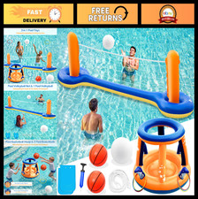 3-in-1 Inflatable Pool Games Set - Volleyball, Basketball, Ring Toss, Floats, Fu