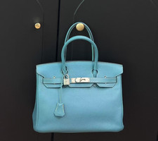 Auth Hermes Birkin 30 Handbag Sky Blue Leathe...