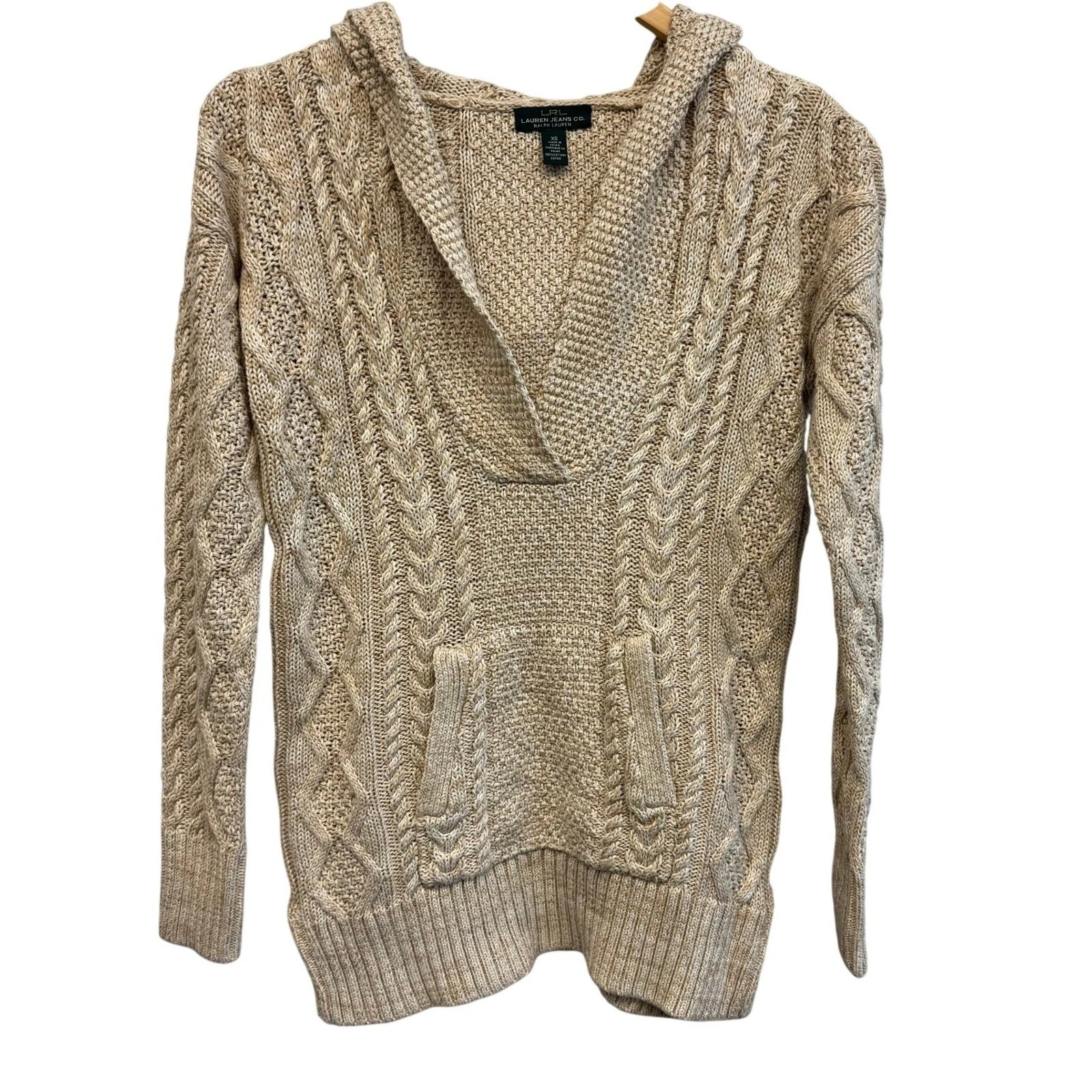 LRL Lauren Ralph Lauren Cable Knit Cotton Hooded Poncho Sweater ($125 MSRP) XS