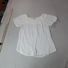 Lucky Brand Shirt Womens Small White Boho Embroidered Peasant Top Cottage Core