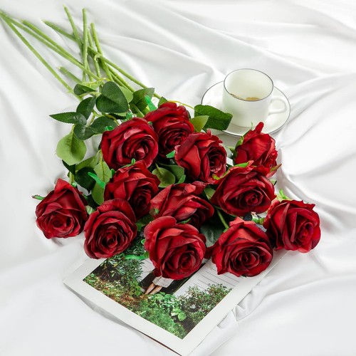 12PCS Artificial Silk Flowers Realistic Roses Bouquet Long Stem for Home Wedd... - Picture 3 of 7