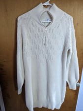 A.U.W Woman's White Knit Midi Sweater Argyle Dress Long Sleeve Size L