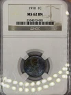 1910-P Incredible Blueberry Toned Wheat Penny! MS-62 NGC, Unique Toned Reverse!